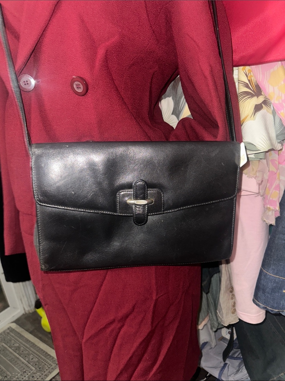 Bally Vintage Black Leather Crossbody Bag with Silver Hardware